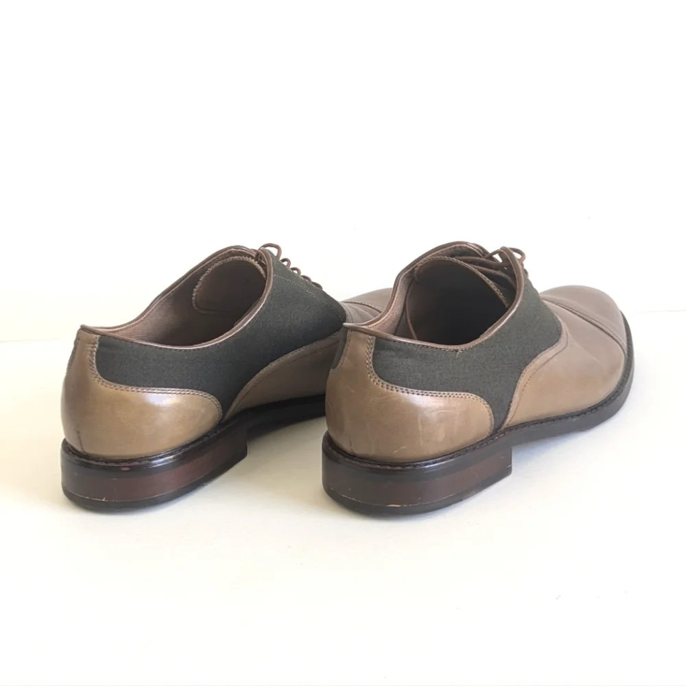 Aldo Cap Toe Oxford Lace Up Distressed Leather Two Tone Walnut Taupe Olive sz 11